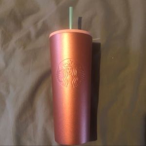 Starbucks Rose Gold Tumbler Green Straw